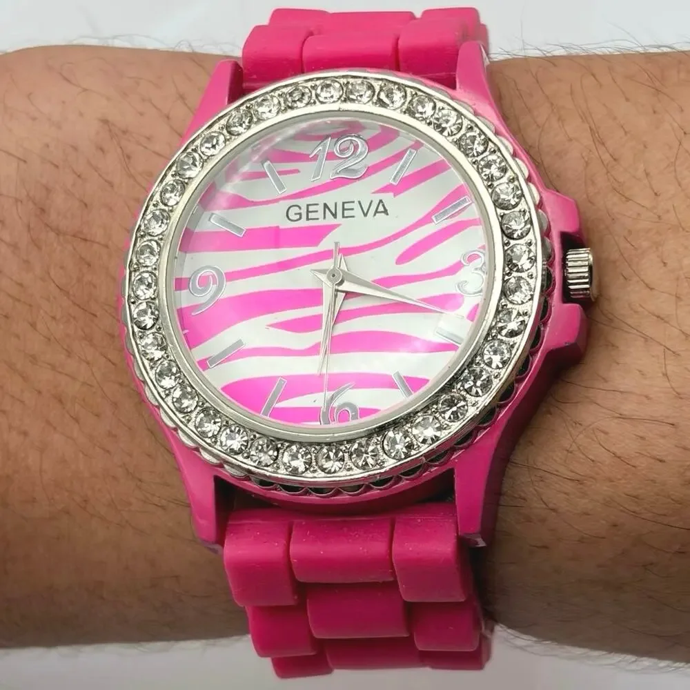 Pink & Silver Zebra Men's Watch